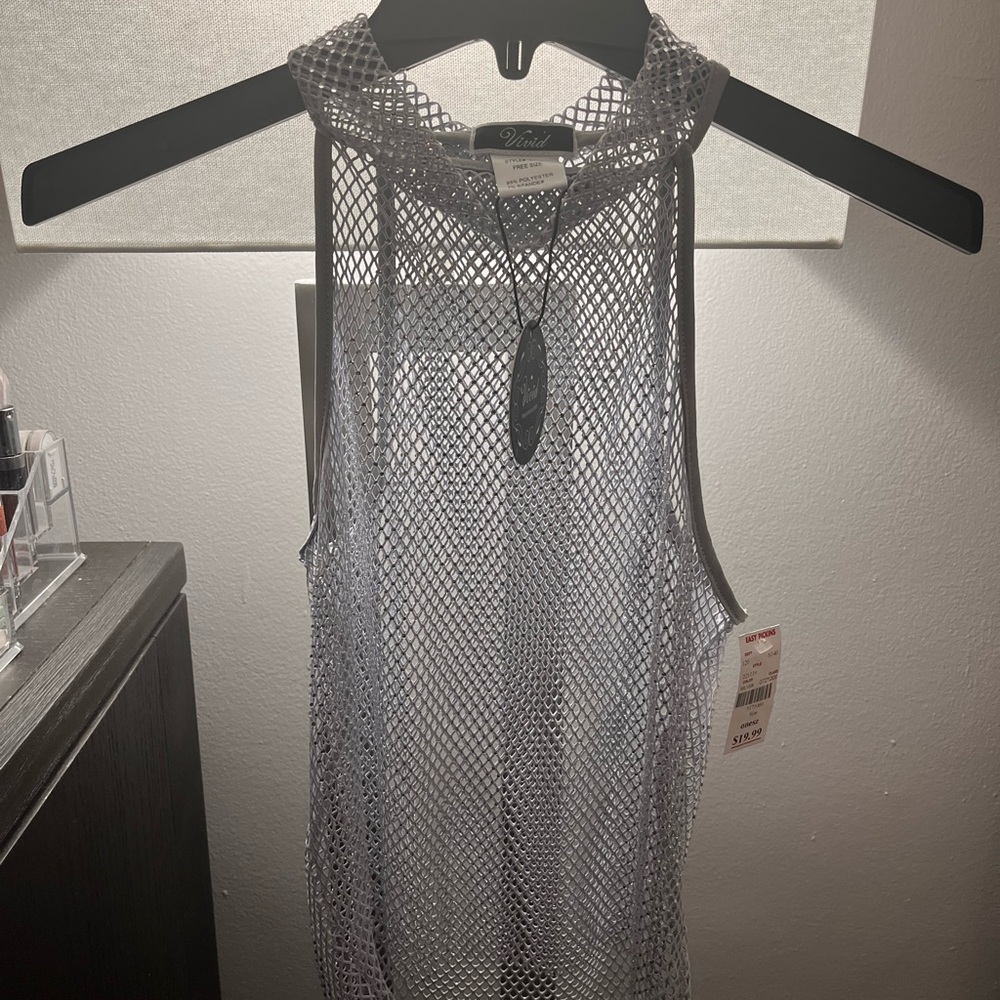 Gray Mesh Rhinestone Halter Top